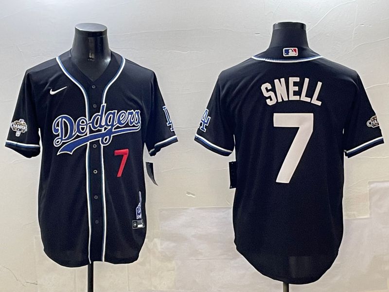 Men Los Angeles Dodgers #7 Snell Black Fashion Game 2025 Nike MLB Jersey style 3065->new york yankees->MLB Jersey